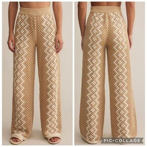 Z Supply Loma Natural & White Cotton Crochet Wide Leg Pants Size Small